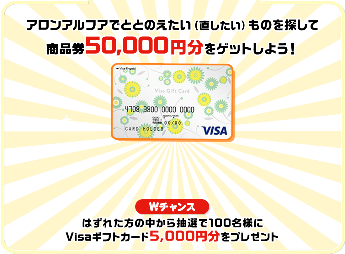 アロンアルフアでととのえたい（直したい）ものを探して商品券50,000円分をゲットしよう！